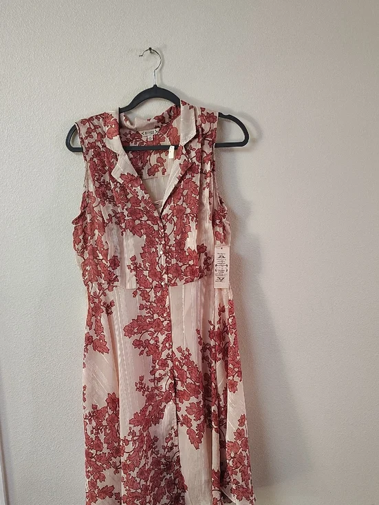 Nanette Lepore Sleeveless Floral Midi Dress in Rose and Cream 834 - Picture 1 of 3